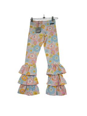 Matilda Jane Odette Benny Floral Ruffled Bell Bottom Pants Pink Girls Size 10
